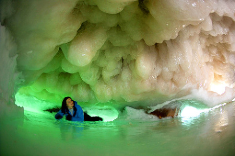 Another example of her sense of adventure.  Exploring the frozen sea caves of the Apostle Islands.