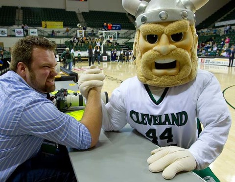 Matt Ludtke takes on and beats the Cleveland State Viking in arm wrestling.  I'm so proud to call Matt my assistant.