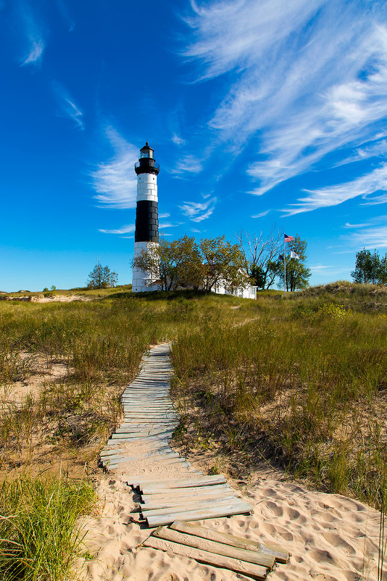 Sable Point Lighthouse in Ludington State Park along the eastern shore of Lake Michigan.